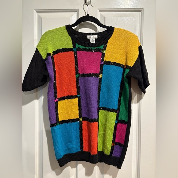 Christina Tops - Christina vintage 1990s colorblock shirt sleeve sweater with sequin details
S